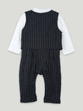 Boys Formal 3-Piece Suit Set – Black Pinstripe Waistcoat, Shirt & Pants with Bow Tie for Kids