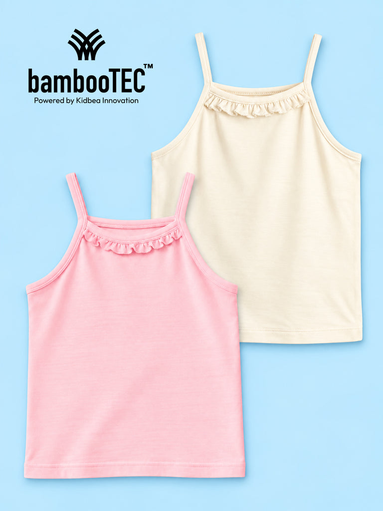 BambooTEC™ Girls Camisole Pack of 2 – Pink & Cream Ruffle Strap Tops
