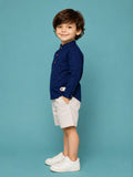 Light Organic Cotton Navy Blue Shirt & Beige Shorts Co-ord Set