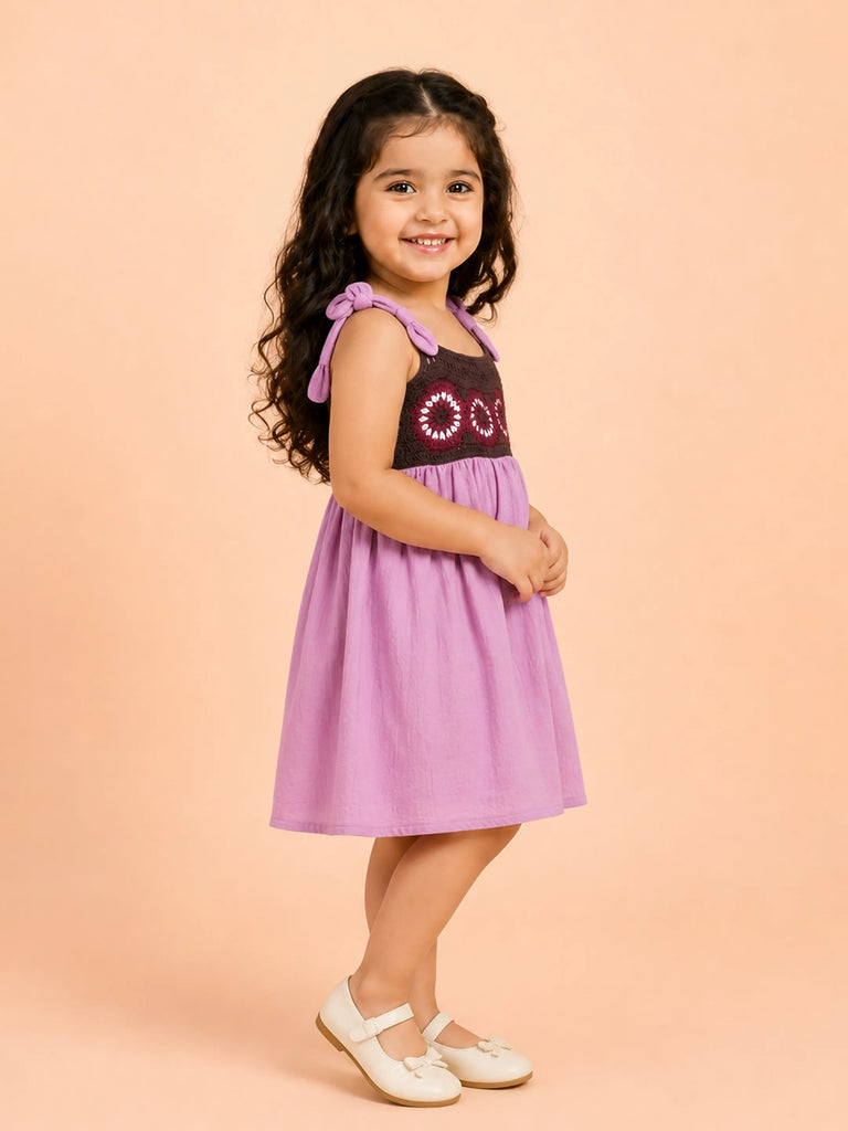 Light Organic Cotton Lavender Embroidered Knot Strap Frock