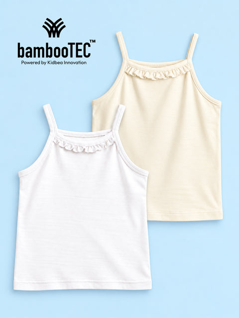 BambooTEC™ Girls Camisole Pack of 2 – White & Cream Ruffle Strap Tops