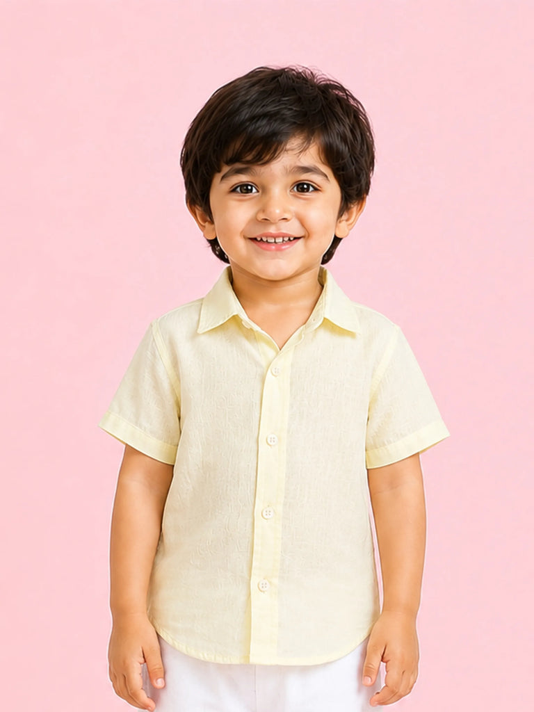 Linen Cotton Boys Shirt Pack of 2 – Light Blue & Yellow Half-Sleeve Shirts