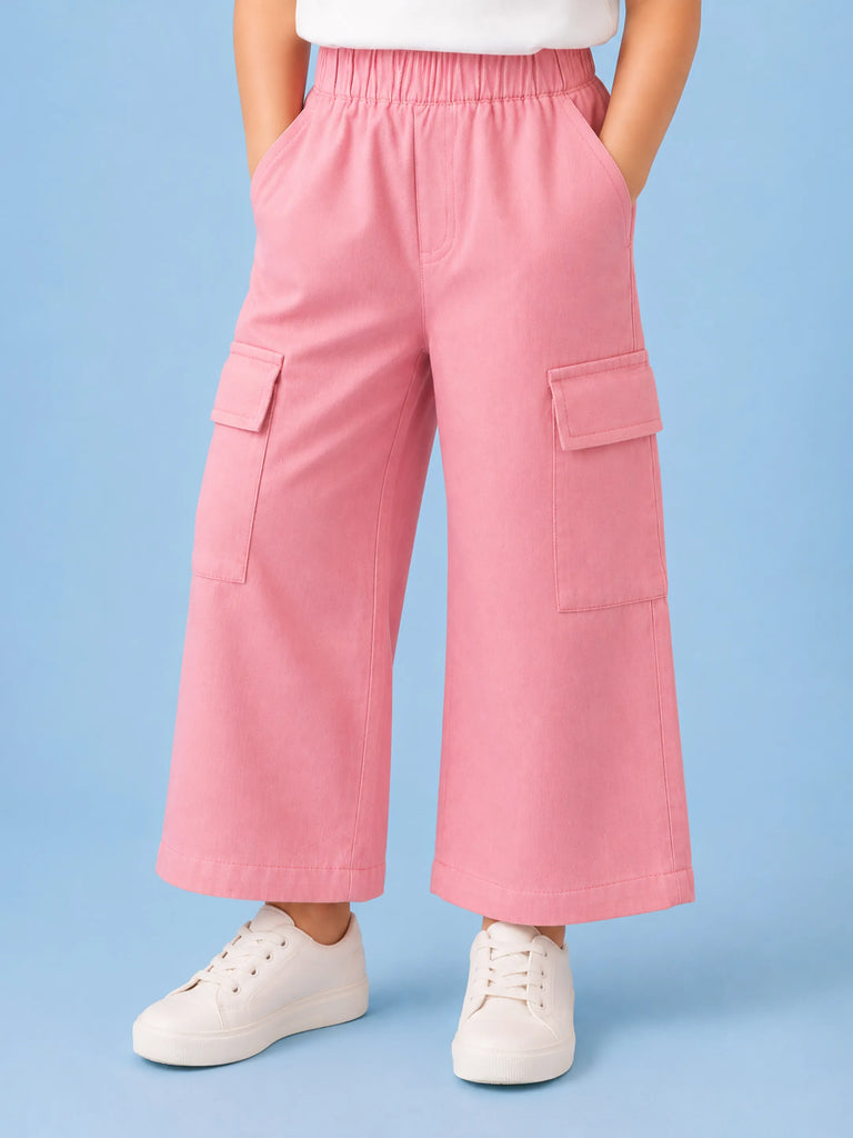 Girls Pink Cotton Cargo Pants – Comfortable & Stylish Everyday Bottomwear