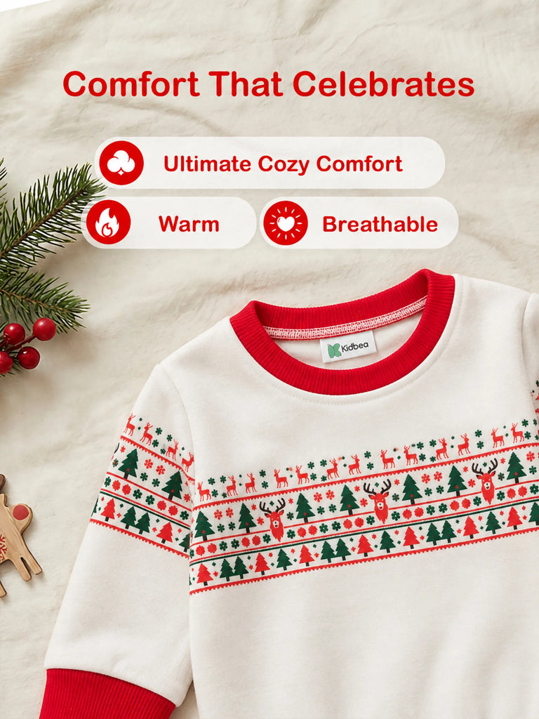 Unisex Cotton Kids Sweatshirt – White Christmas Print Full-Sleeve Sweatshirt