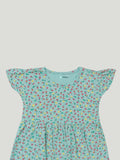 Kidbea Girls Cotton Frock | Soft & Breathable Fabric | Flutter Sleeve Casual Wear for Kids | Teal
