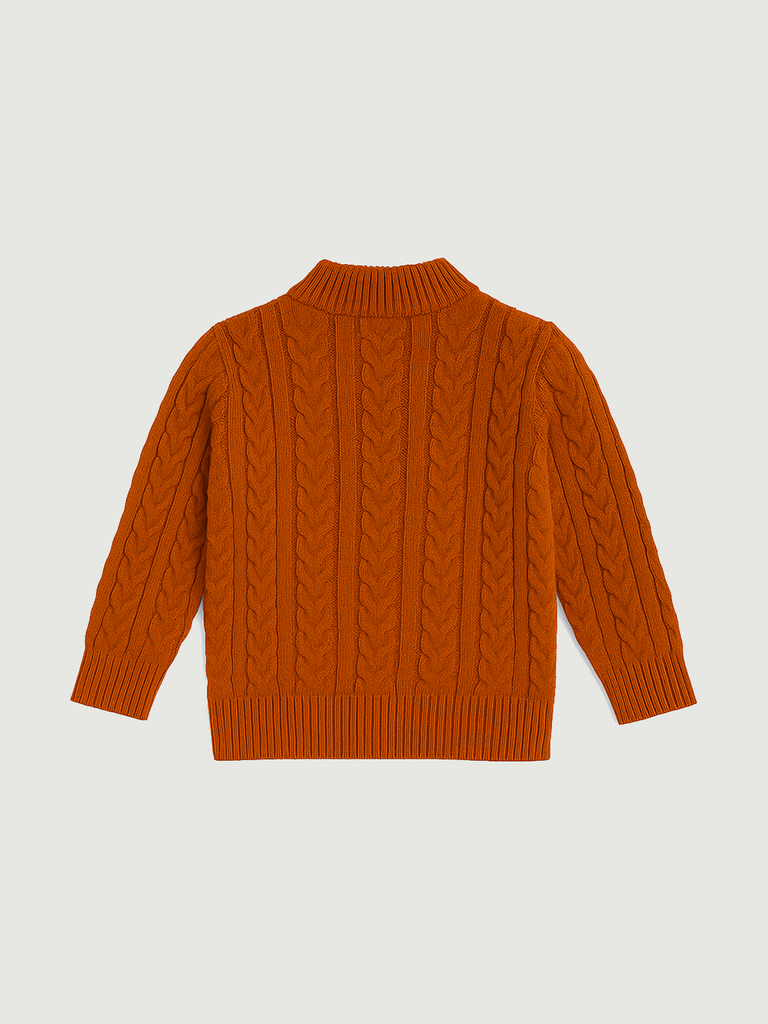 Organic Cotton Girls Winter Sweater | Cable Knit Henley Style