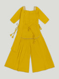 Kidbea Girls Ethnic Wear Set | Embroidered Kurta with Sharara & Dupatta | Yellow