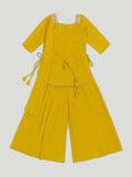 Girls Ethnic Wear Set | Embroidered Kurta with Palazzo & Dupatta | Yellow