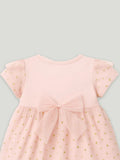 Kidbea Baby Girl Party Dress with Duck Bag | Stylish Frock with Golden Star Print, Puff Sleeves | Birthday Dress for Toddlers & Infants Pink