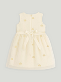Kidbea Baby Girl Party/Birthday Dress | Sleeveless Stylish Frock with White Heart Embroidery & Tulle Layer | Ideal for Toddlers & Infants Cream