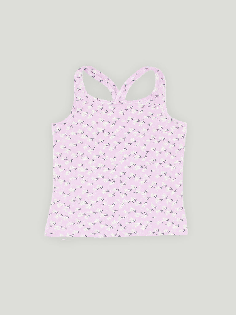 Girls Floral Print Sleeveless Tank Top and Elastic Waist Shorts Clothing Set | Purple