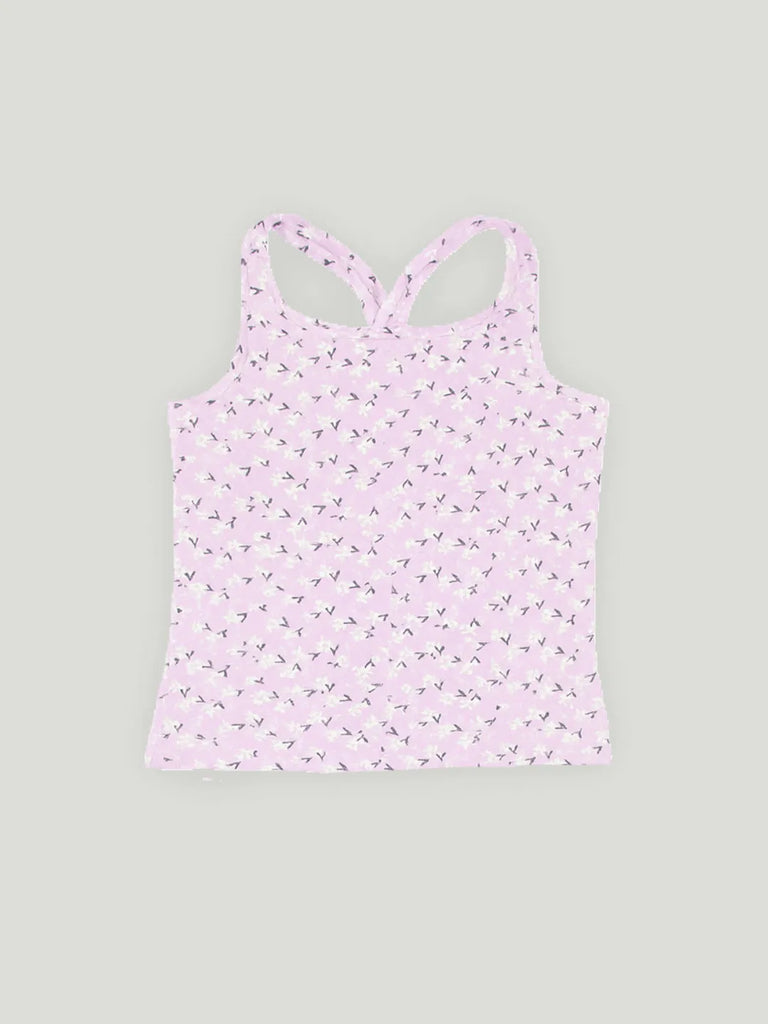 Girls Floral Print Sleeveless Tank Top and Elastic Waist Shorts Clothing Set | Purple