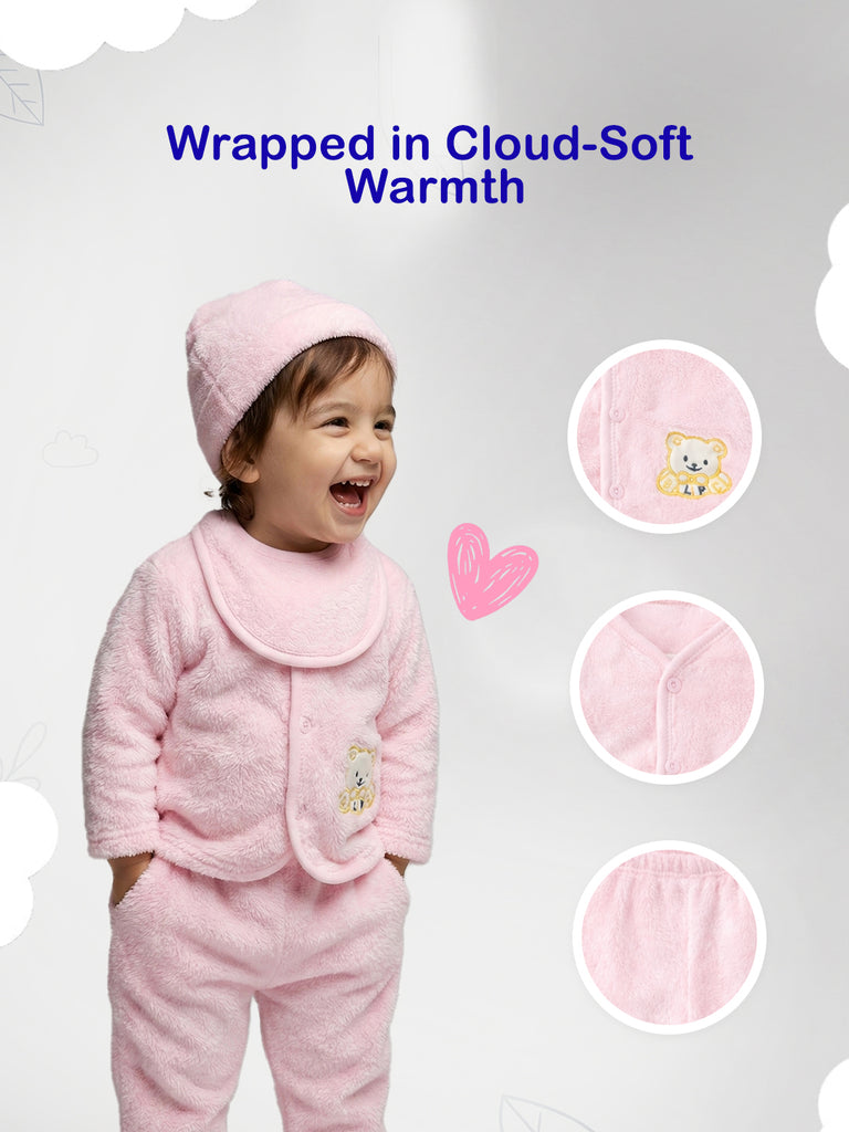 Unisex Baby Winter Wear – Pack of 5 Cozy Set with Cardigan, Pants, Footed Pants, Cap & Bib