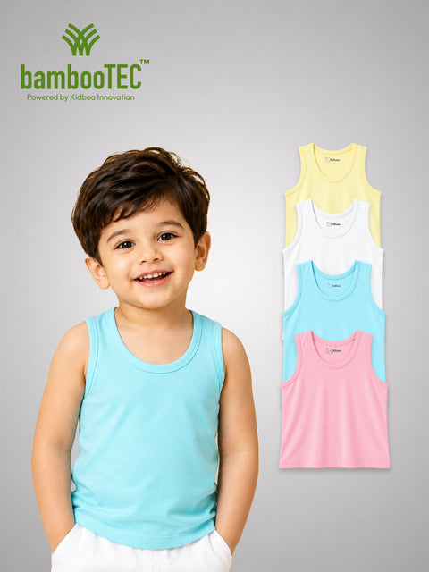 BambooTEC™ Bamboo Vest Pack of 4 – Yellow, White, Sky Blue & Pink