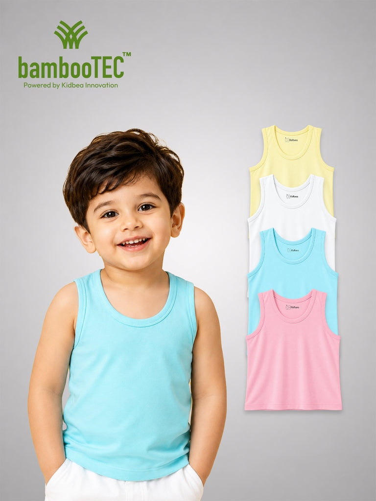 BambooTEC™ Bamboo Vest Pack of 4 – Yellow, White, Sky Blue & Pink