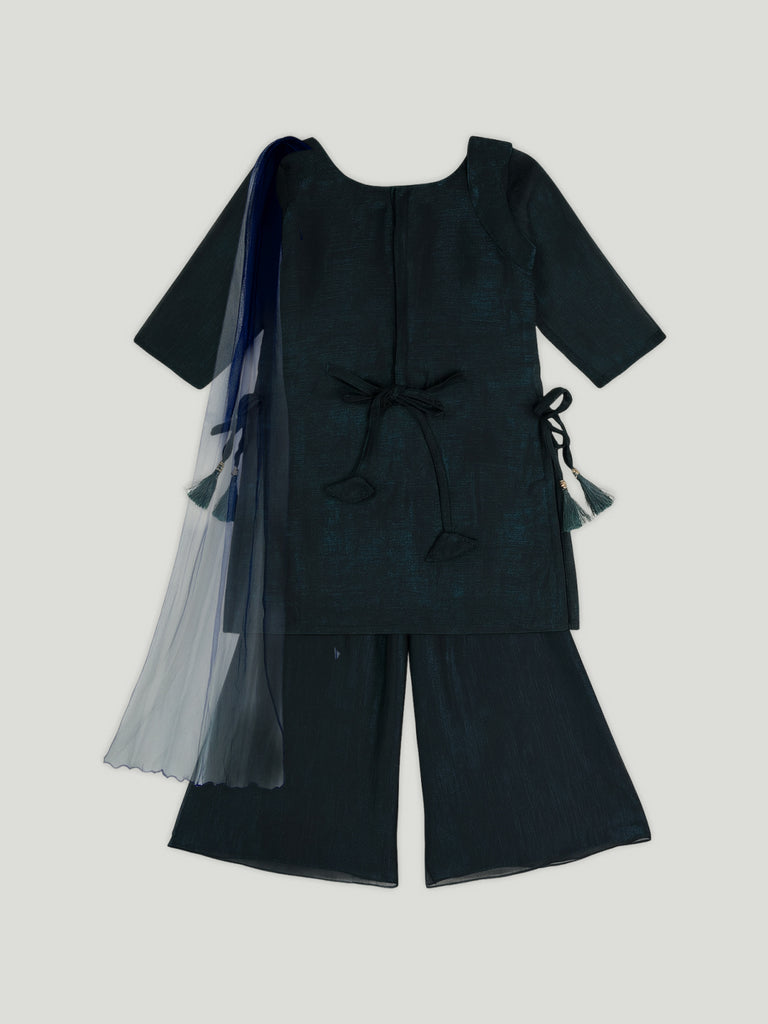 Kidbea Girls Indian Ethnic Suit Set | Kurti, Sharara Pants & Dupatta | Navy Blue