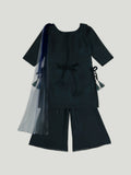 Kidbea Girls Indian Ethnic Suit Set | Kurti, Sharara Pants & Dupatta | Navy Blue