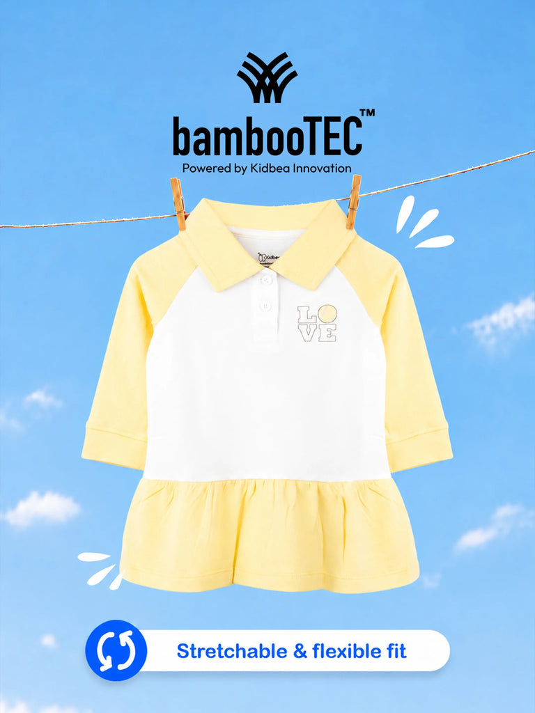 BambooTEC™ Bamboo Girls Frock – Yellow & White Love Graphic Full-Sleeve Dress