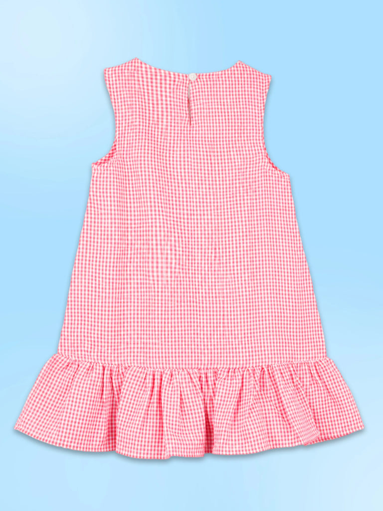 Girls Cotton Gingham Frock – Pink Check Dress with Bow Details