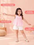 Girls Cotton Dress – Light Pink Sleeveless A-Line Dress with Bow Details