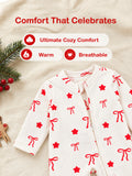 Cotton Baby Footed Romper – White Bow & Star Print Full-Sleeve Romper