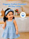 Girls Organic Cotton Sky Blue Floral Print Dress & Bloomers Set with Headband