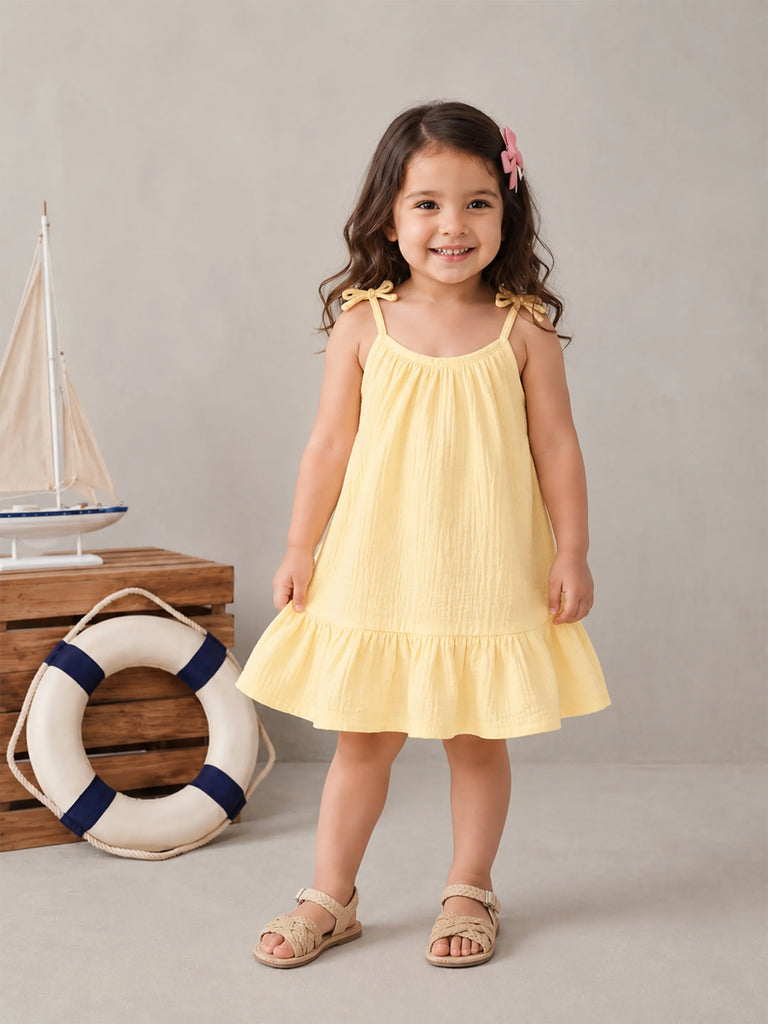 Organic Cotton Girls Frock Pack of 2 – Yellow & Lavender Tie-Up Frocks