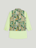 Kidbea Boys Kurta Pajama with Asymmetric Embroidered Jacket | Ethnic Wear Set for Weddings & Festivals | Green