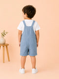 Boys Cotton Denim Dungaree Shorts with White T-Shirt Co-ord Set - Light Blue