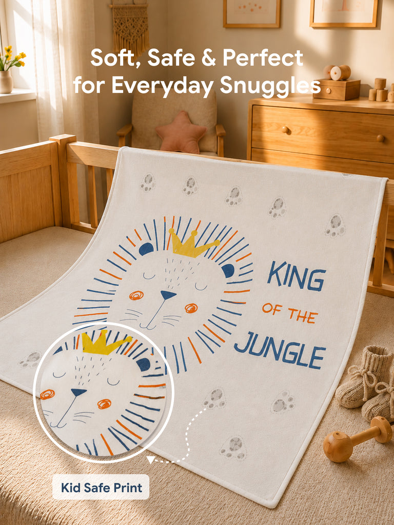 Bamboo Fabric King of the Jungle Print Baby Blanket | Ultra Soft Swaddle Blanket | 110 × 110 cm