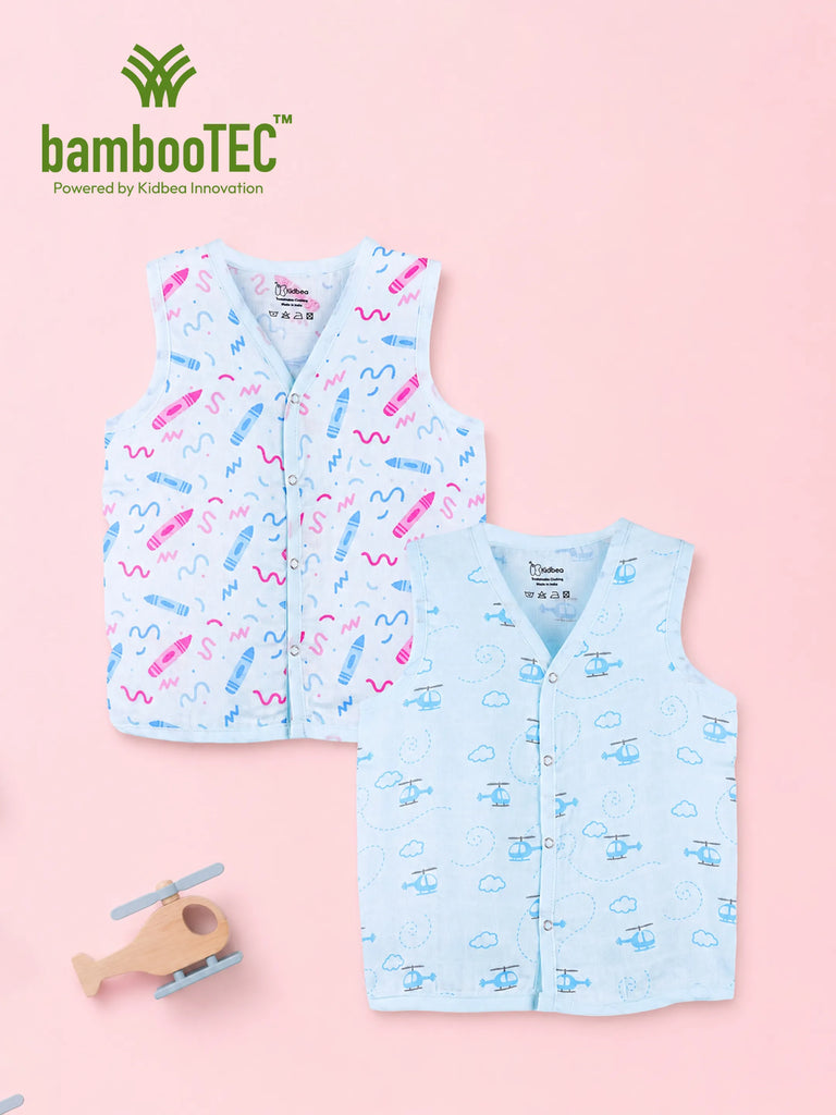 BambooTEC™ Bamboo Muslin Baby Jhabla Pack of 2 – Crayon & Helicopter Print