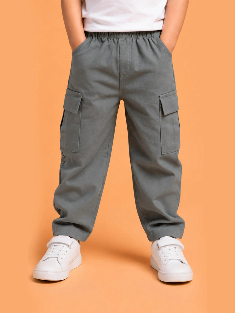 Unisex Grey Cotton Kids Cargo Pants – Comfortable Everyday Bottomwear
