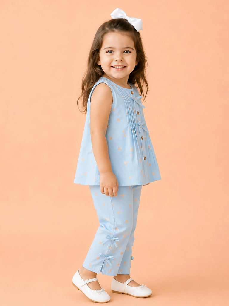 Light Organic Cotton Sky Blue Printed Top & Pant Co-ord Set