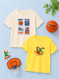 Bamboo Fabric Unisex Kids Half Sleeve T-Shirt Pack of 2 – Soft Breathable Basketball & Skateboard Graphic Print Tee