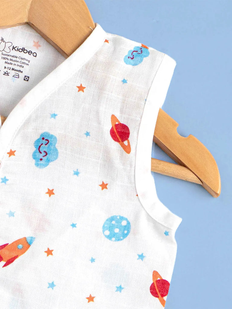 Premium Extra Soft Muslin Baby Jhabla | Cute Space Print