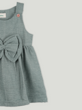 Baby Girl Solid Green Frock with Bow Detail