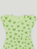 Kidbea Girls Cotton Frock | Butterfly Printed Summer Dress | Short Sleeve Casual Wear Kids | Green