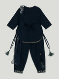 Kidbea Girls Indian Salwar Kameez Set | Embroidered Kurti, Dhoti Pants & Dupatta | Navy Blue