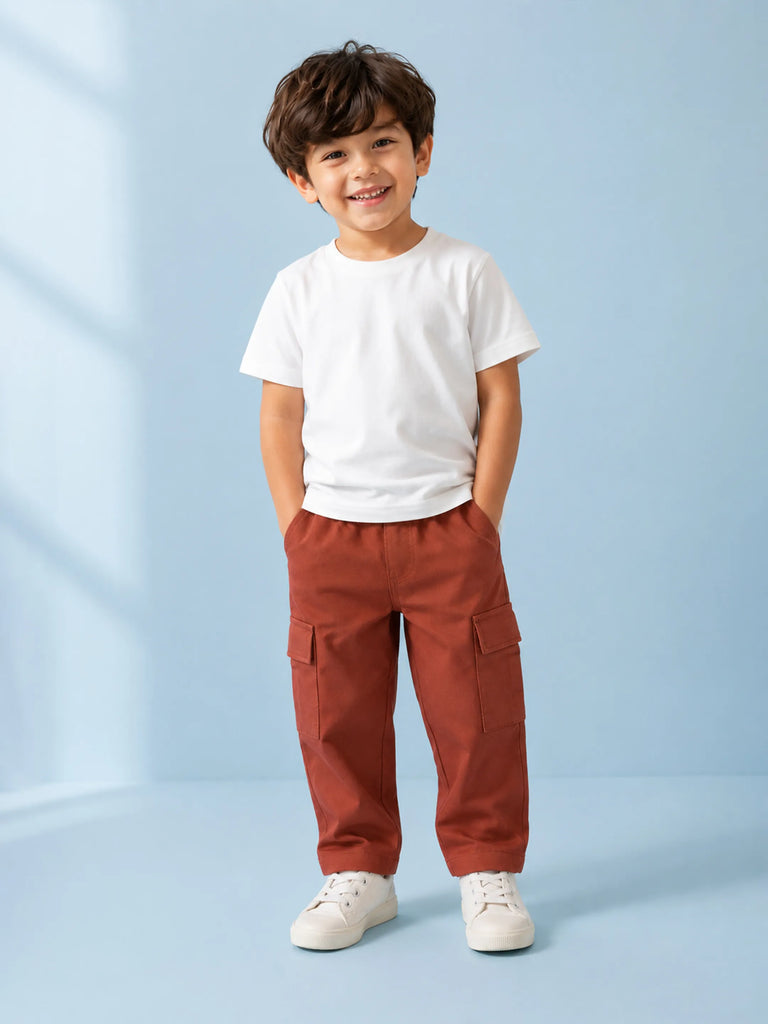 Unisex Brown Cotton Kids Cargo Shorts – Comfortable Everyday Bottomwear