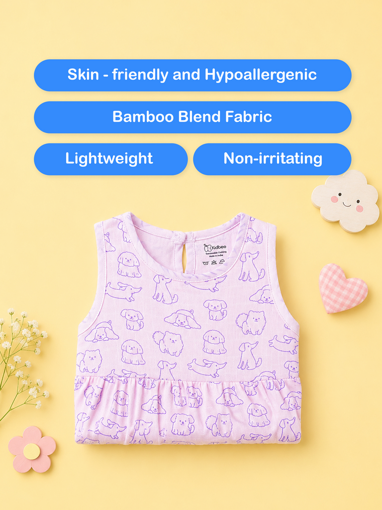 BambooTEC™ Bamboo Muslin Baby Frock – Puppy Parade Print, Soft & Breathable Dress