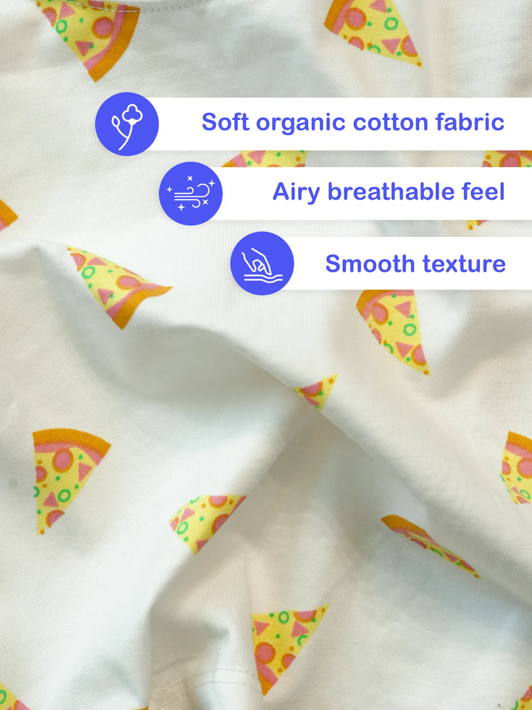 Organic Cotton Unisex Kids Co-ord Set Pack of 2 – Soft Breathable Pizza & Dinosaur Print T-Shirt & Shorts Set