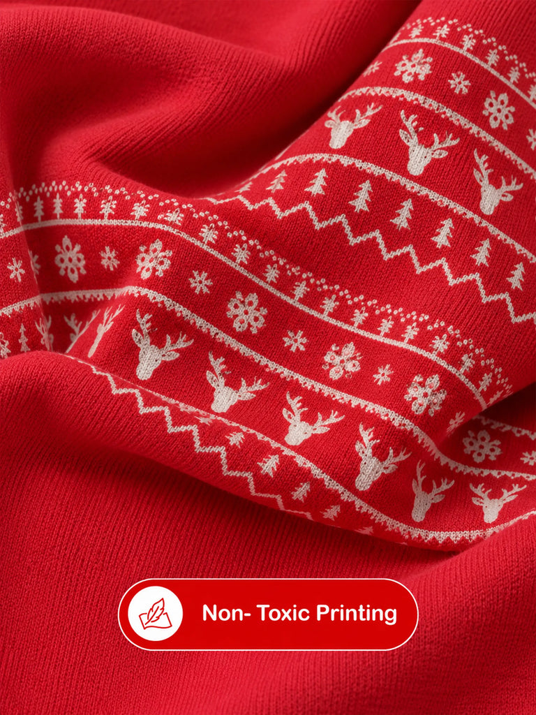Unisex Cotton Sweatshirt – Red Full-Sleeve Christmas Fair Isle Printed Pullover