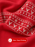 Unisex Cotton Sweatshirt – Red Full-Sleeve Christmas Fair Isle Printed Pullover