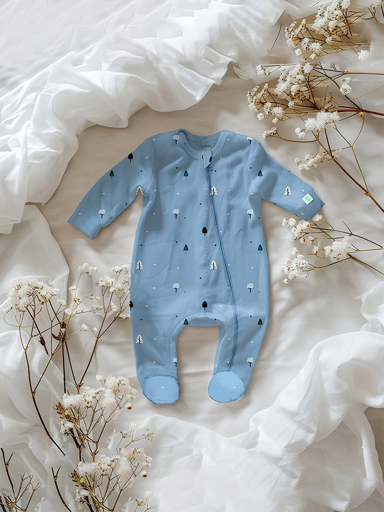 Premium Unisex 100% Bamboo full sleeves Ultra-Soft fabric Pack of 2 Romper with Digital Print - Blue & Peach