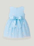 Kidbea Baby Girl Party/Birthday Dress | Sleeveless Stylish Frock with White Heart Embroidery & Tulle Layer | Ideal for Toddlers & Infants Blue