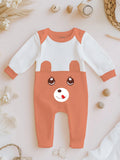 Pack of 4 Full Sleeves 100% Organic cotton Dino and Bear and Bunny Print Romper – Green,Orange&Beige,Blue