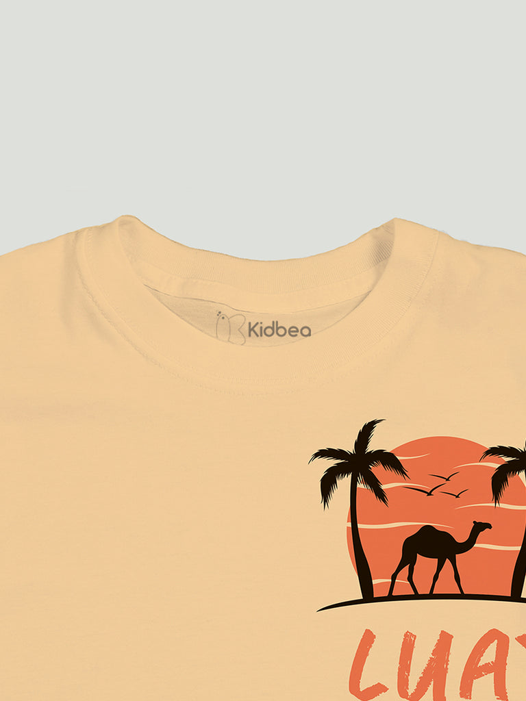 Premium 100% Bamboo  Ultra- Soft fabric Half Sleeve Baby Boys T-Shirt with Charming Camel Palm Tree Print - Orange