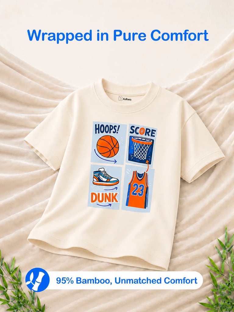 Bamboo Fabric Unisex Kids Half Sleeve T-Shirt Pack of 3 – Basketball & Skateboard Graphic Print Soft Summer Tee Set
