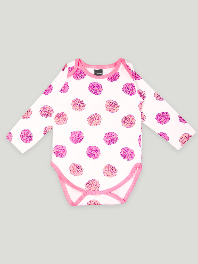 Kidbea 100% Organic cotton baby Pack of 2 onesies Unisex |  Strips - Grey and Flower - Pink