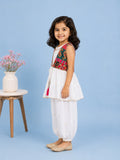 Girls White Ethnic Kurta & Dhoti Set – Multicolor Printed Jacket Festive Wear
